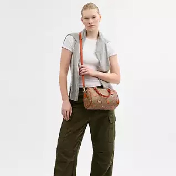 Coach Rowan Satchel Bag In Signature Canvas With Orange Print - Picture 5 of 7